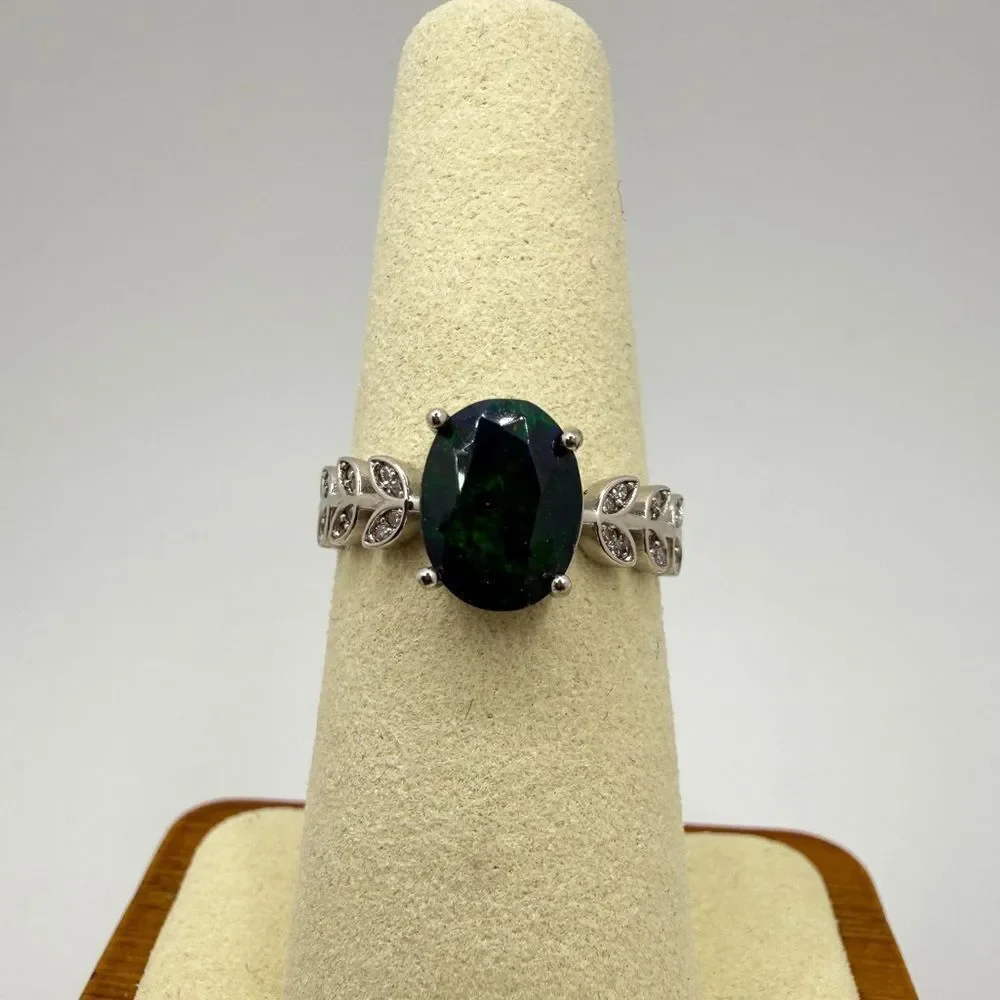 NWOT‎ 1.3ct genuine welo Opal w/ accent cz diamond adjustable ring in s925!